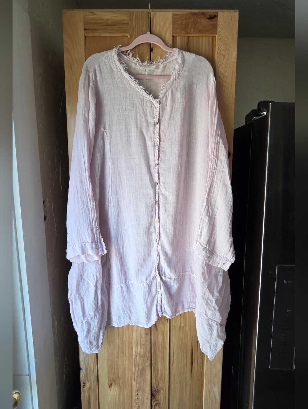 Luna Luz Linen Gauze Tunic, Pale Pink, Pockets, Flowy, Lagenlook - Picture 3 of 15